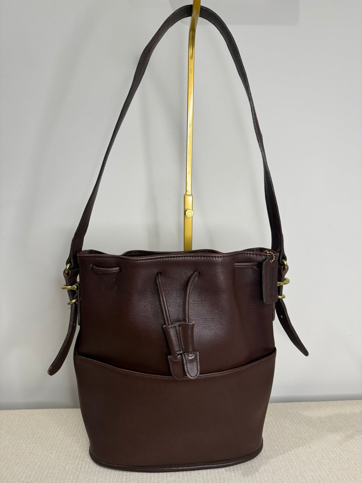 Pre-owned Coach leather brown bucket drawstring bag vintage 1990s