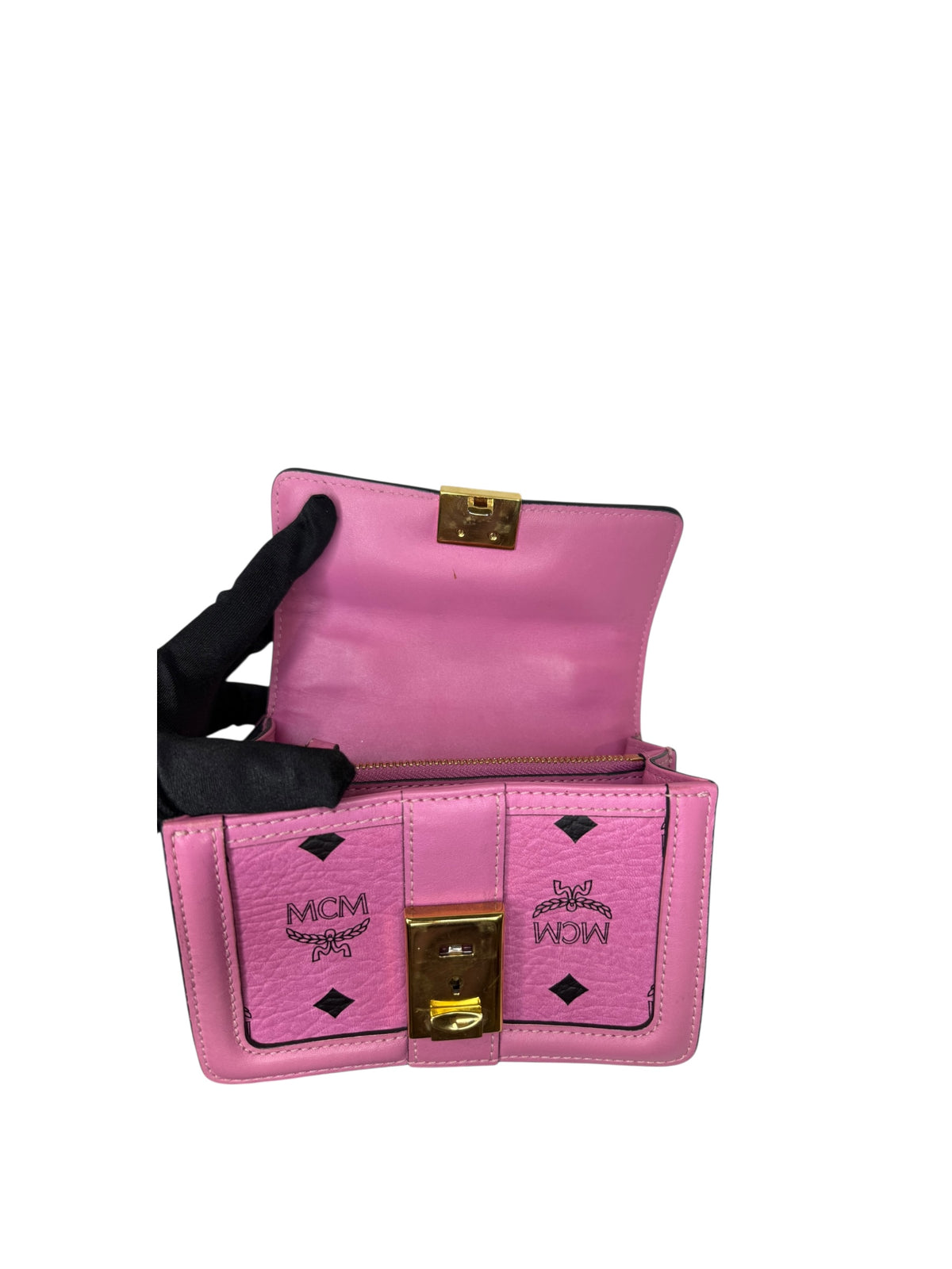 Pre-owned MCM Vicetos Logogram Mini Pink Shoulder Bag