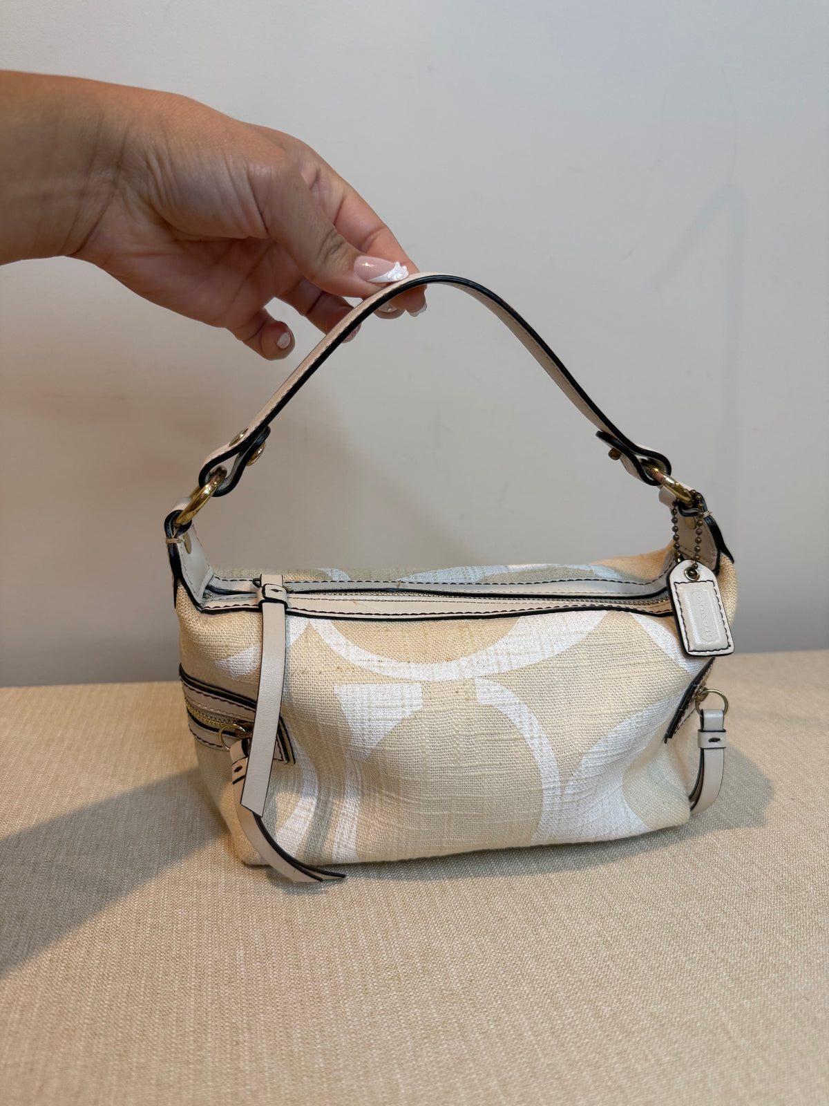 Pre-owned Coach Canvas Mini White tonal handbag 2006 Vintage