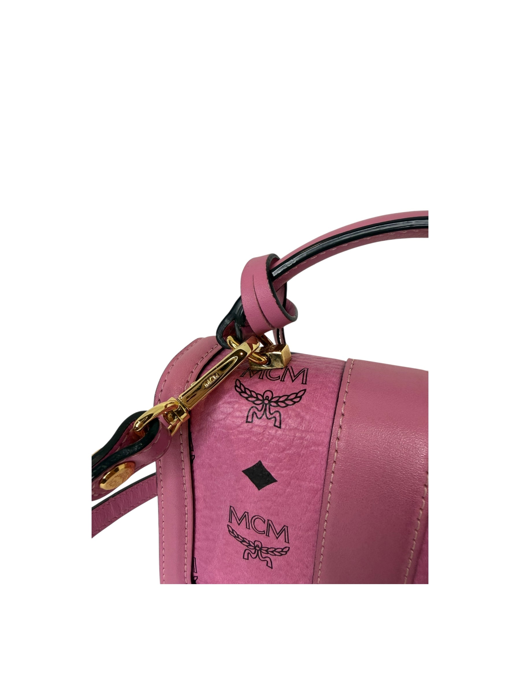 Pre-owned MCM Vicetos Logogram Mini Pink Shoulder Bag