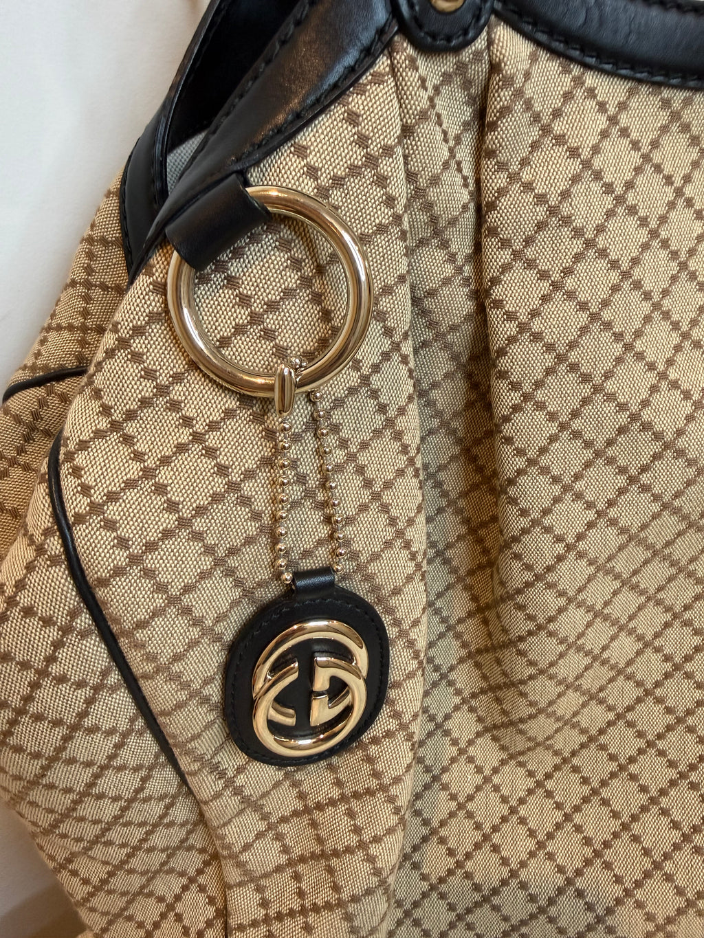 Pre-owned Gucci canvas Diamanté sukey large Hobo bag