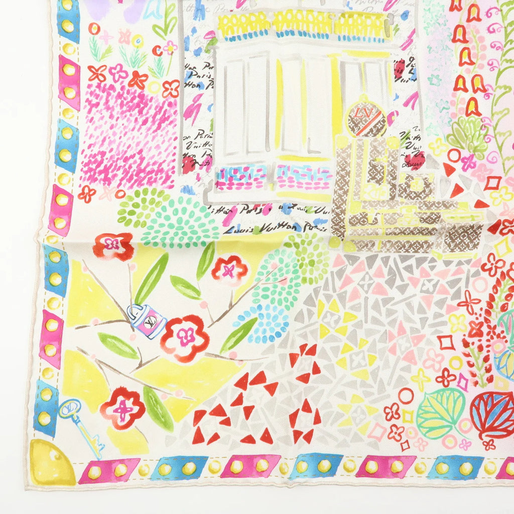Pre-owned Louis Vuitton Silk Paris Design Large Scarf
