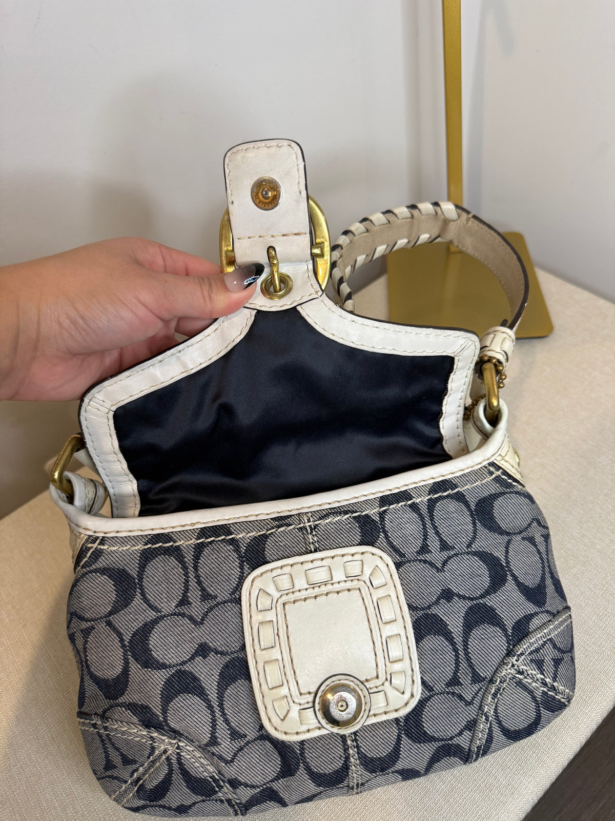 Pre-owned Coach blue and white Bleeker denim soho shoulder bag 2007