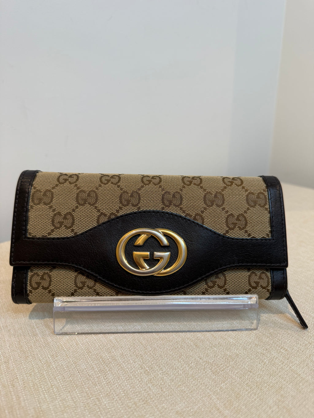 Pre-owned Gucci brown canvas sukey continental long wallet