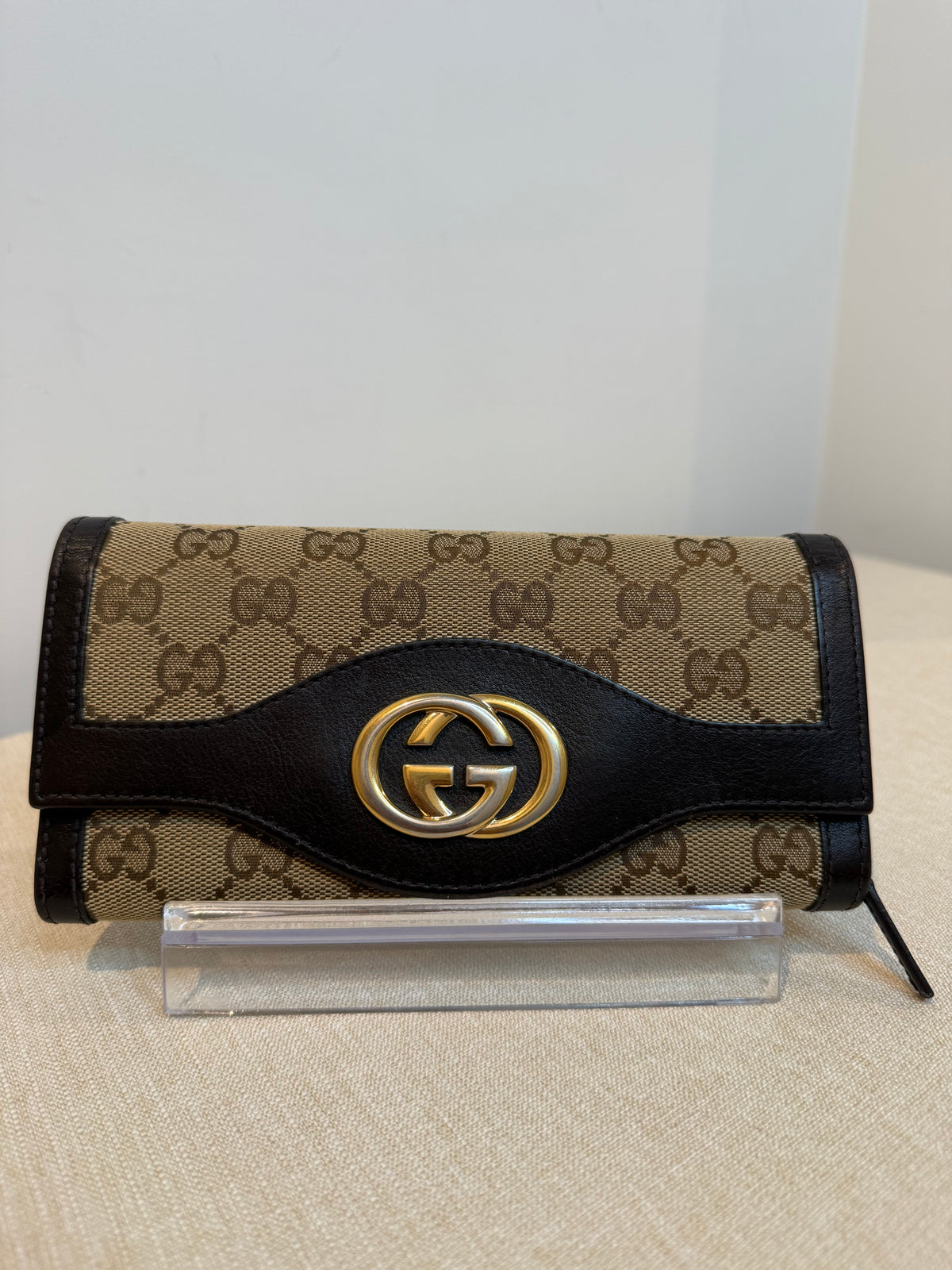 Pre-owned Gucci brown canvas sukey continental long wallet