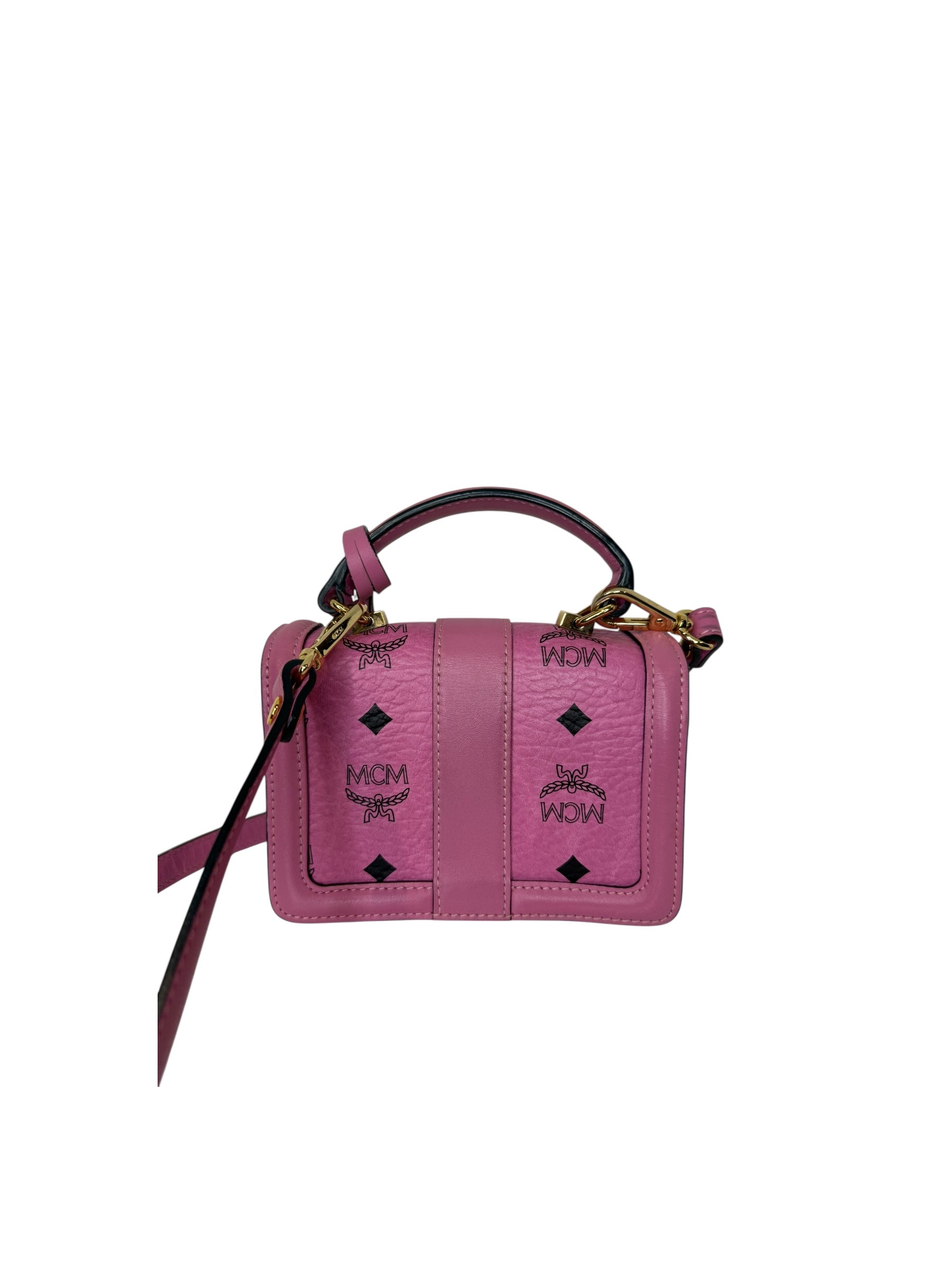 Pre-owned MCM Vicetos Logogram Mini Pink Shoulder Bag