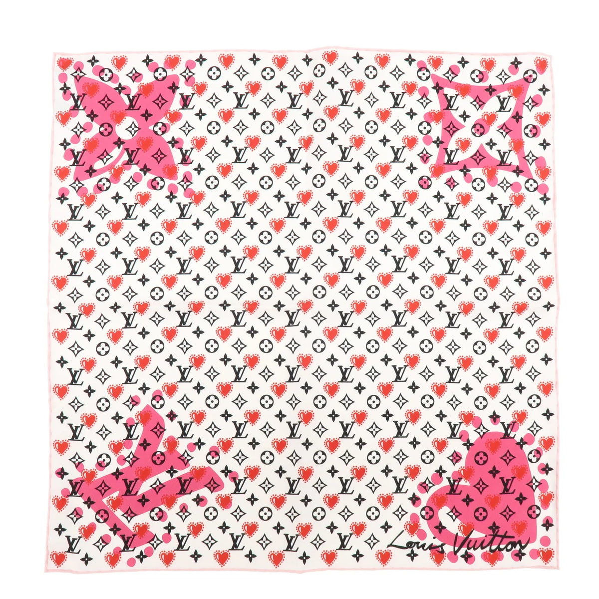Pre-Owned Louis Vuitton Monogram Silk Scarf Pink and White