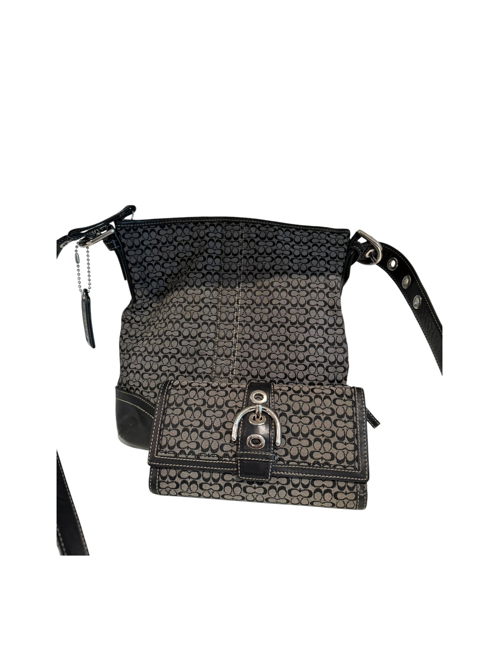 Pre-owned Coach black and grey signature crossbody with wallet 2008