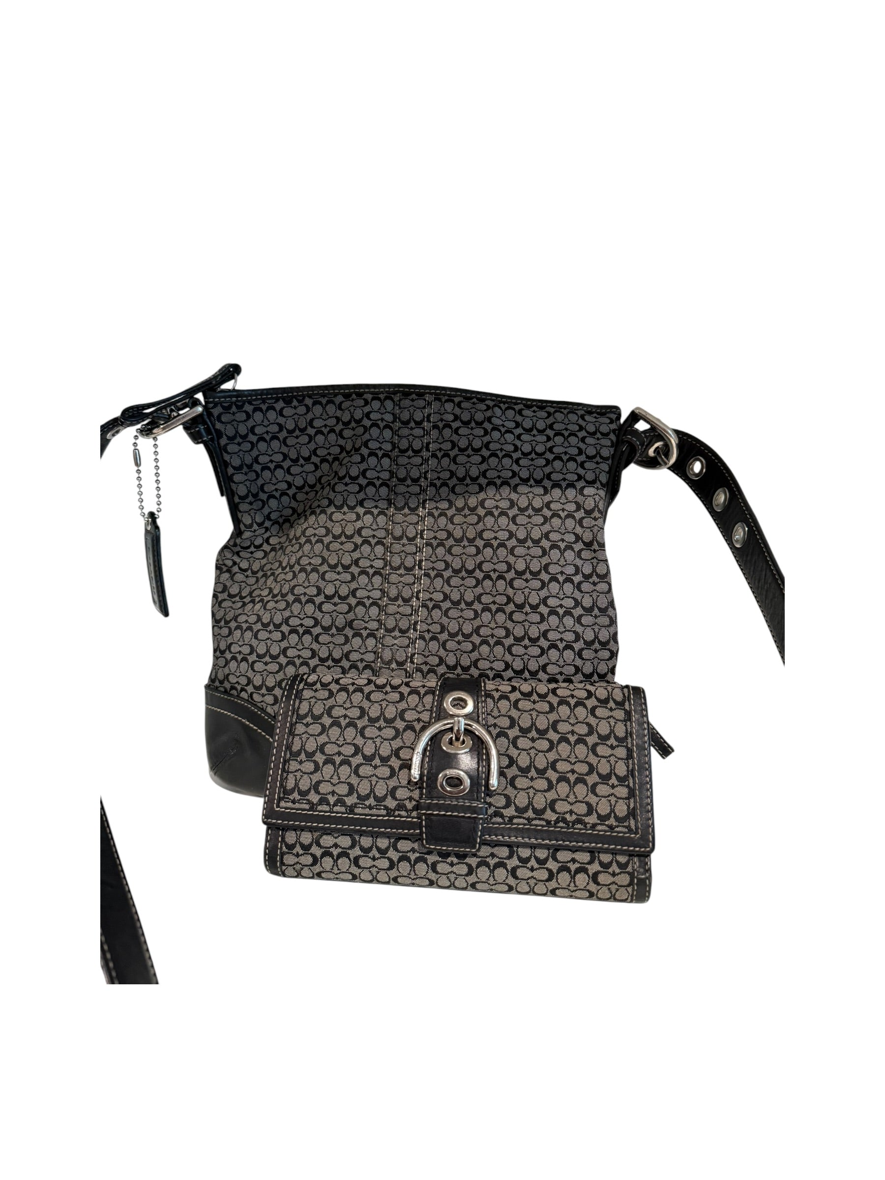 Pre-owned Coach black and grey signature crossbody with wallet 2008