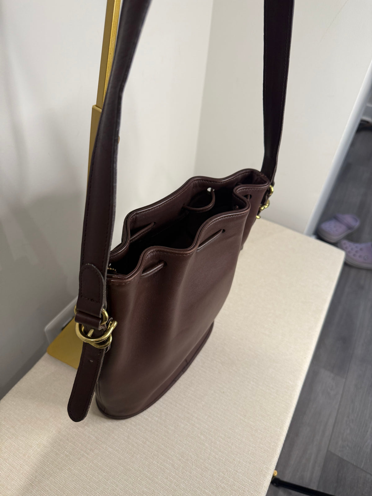 Pre-owned Coach leather brown bucket drawstring bag vintage 1990s
