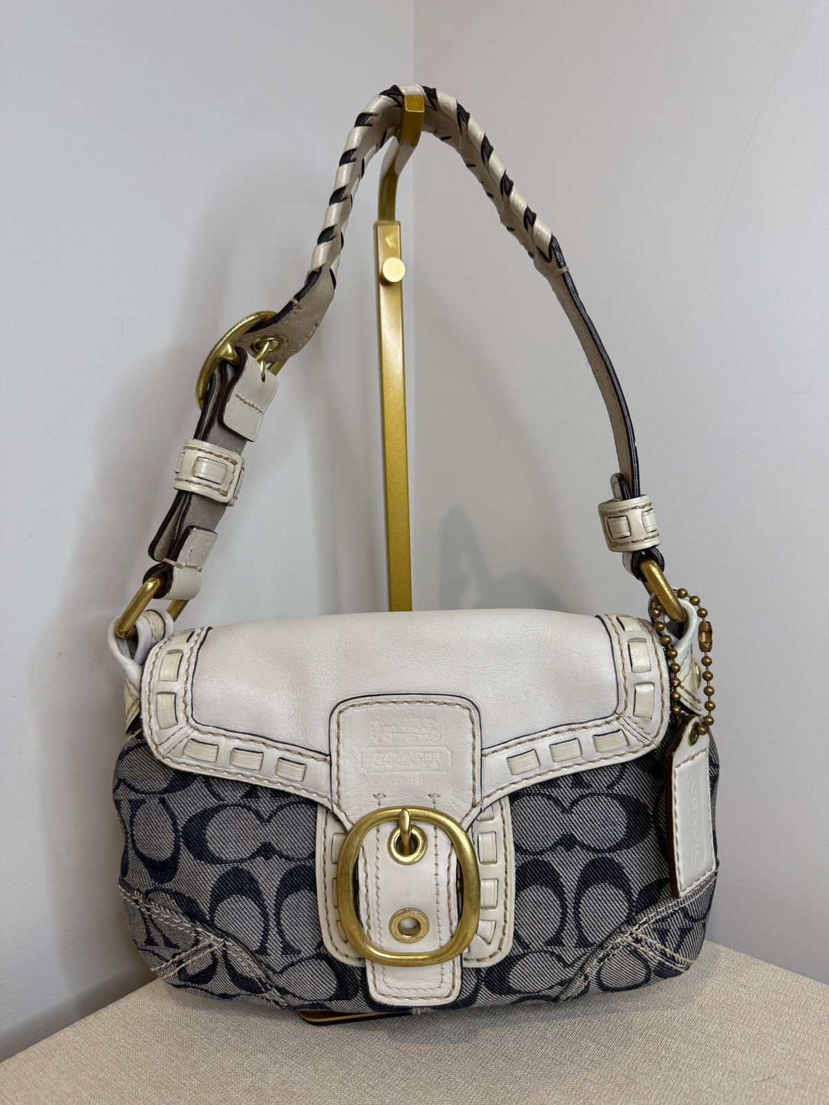 Pre-owned Coach blue and white Bleeker denim soho shoulder bag 2007