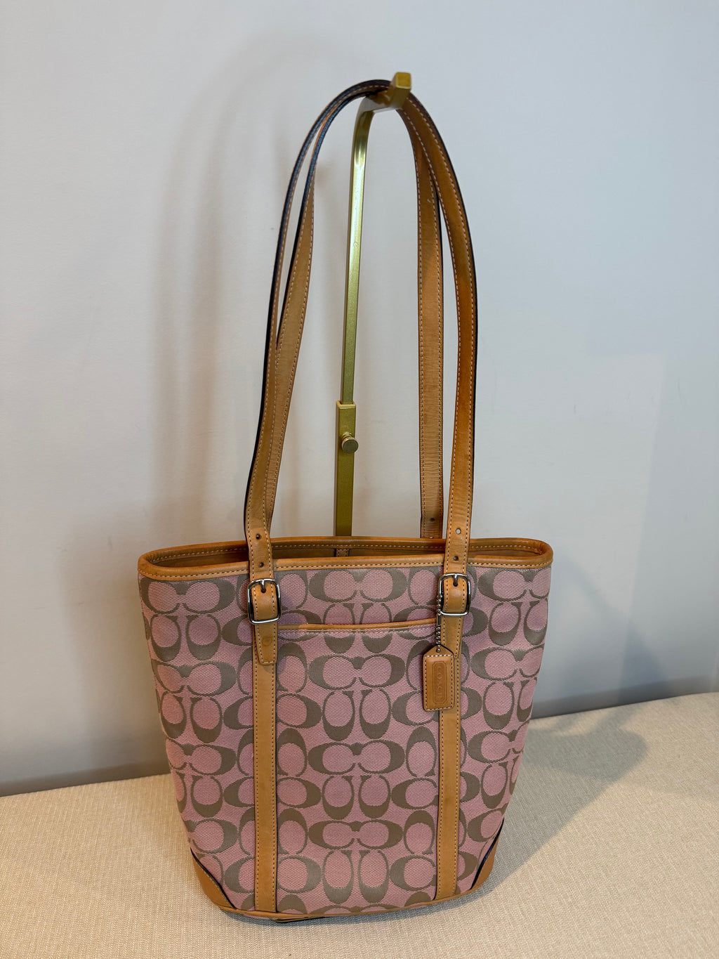 Pre-owned Coach Canvas Pink and Grey Bucket Shoulder Bag 1990s