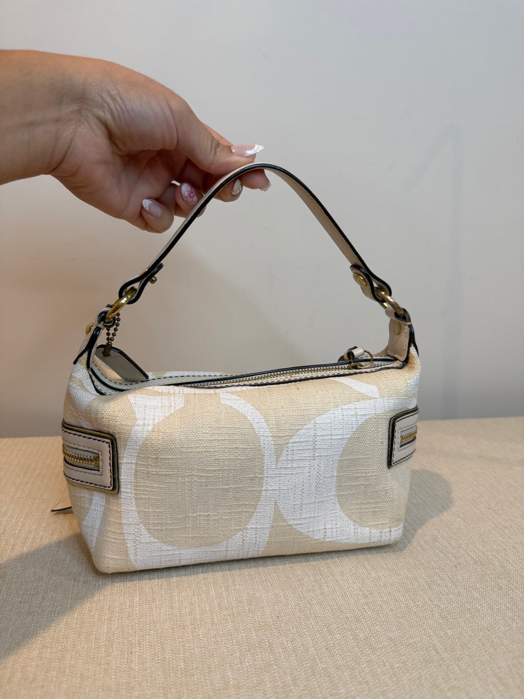 Pre-owned Coach Canvas Mini White tonal handbag 2006 Vintage