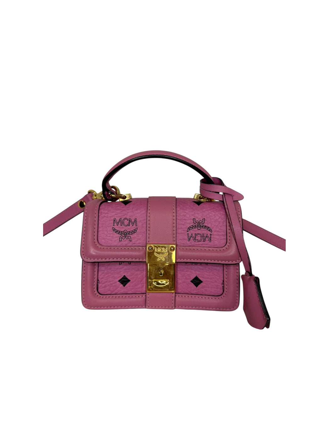 Pre-owned MCM Vicetos Logogram Mini Pink Shoulder Bag
