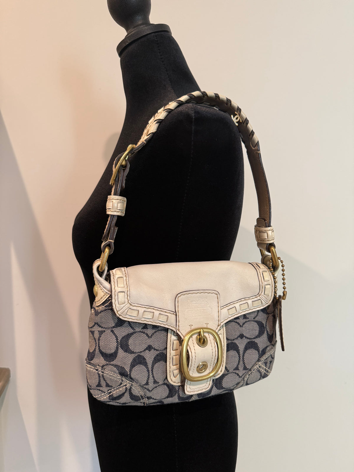 Pre-owned Coach blue and white Bleeker denim soho shoulder bag 2007