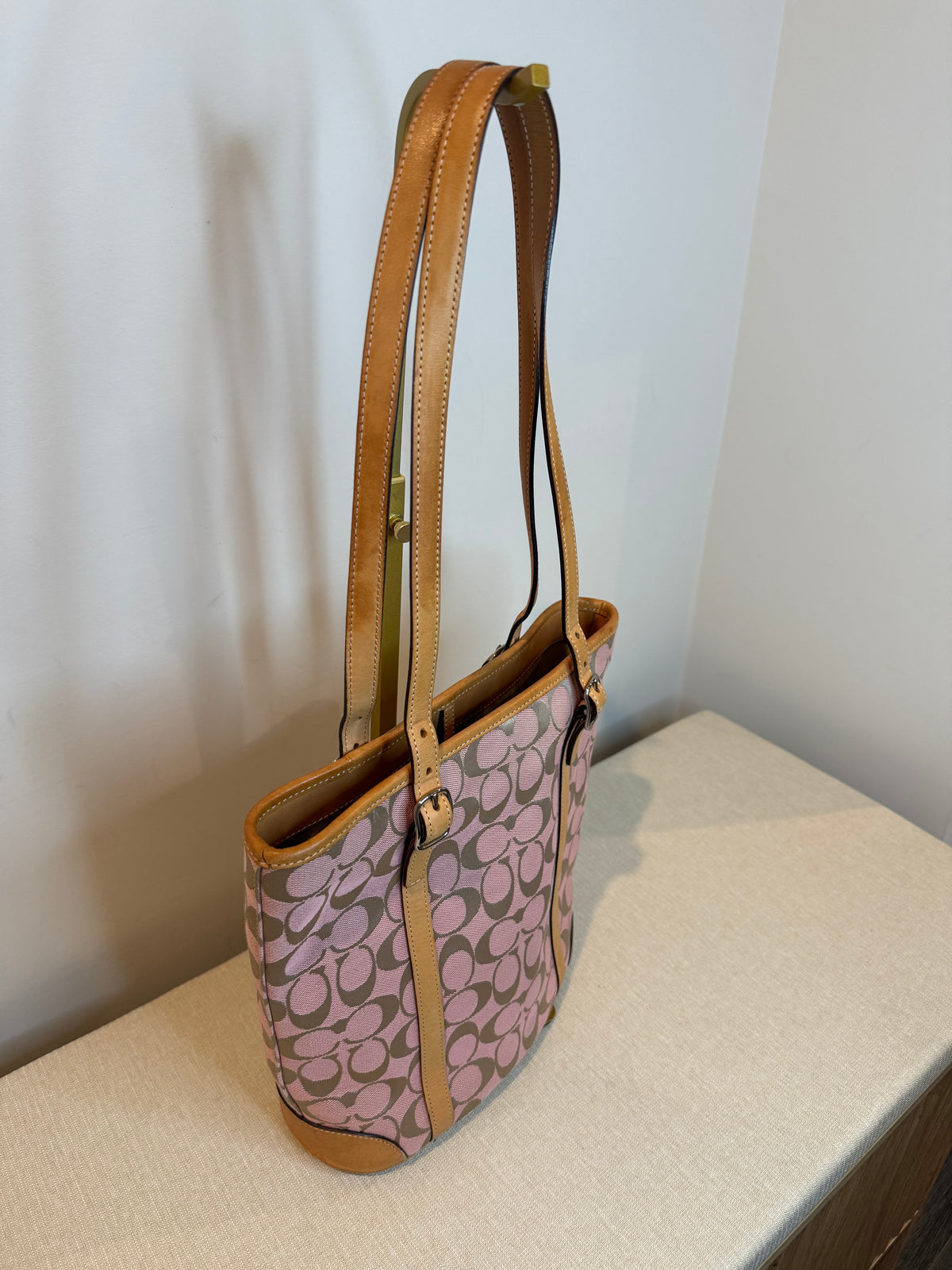 Pre-owned Coach Canvas Pink and Grey Bucket Shoulder Bag 1990s
