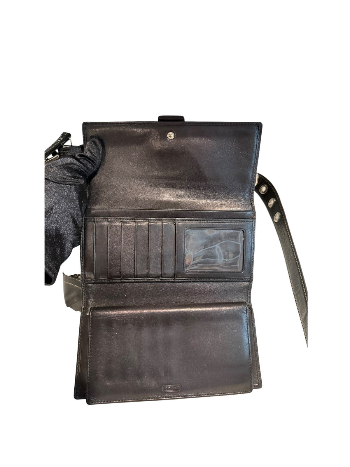 Pre-owned Coach black and grey signature crossbody with wallet 2008