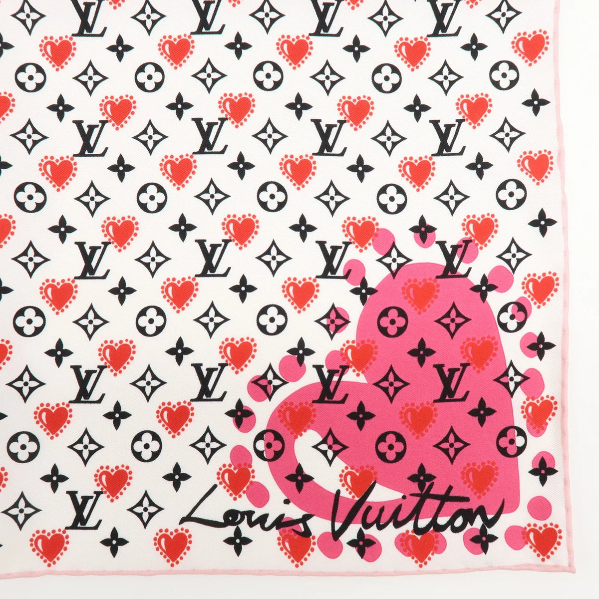 Pre-Owned Louis Vuitton Monogram Silk Scarf Pink and White
