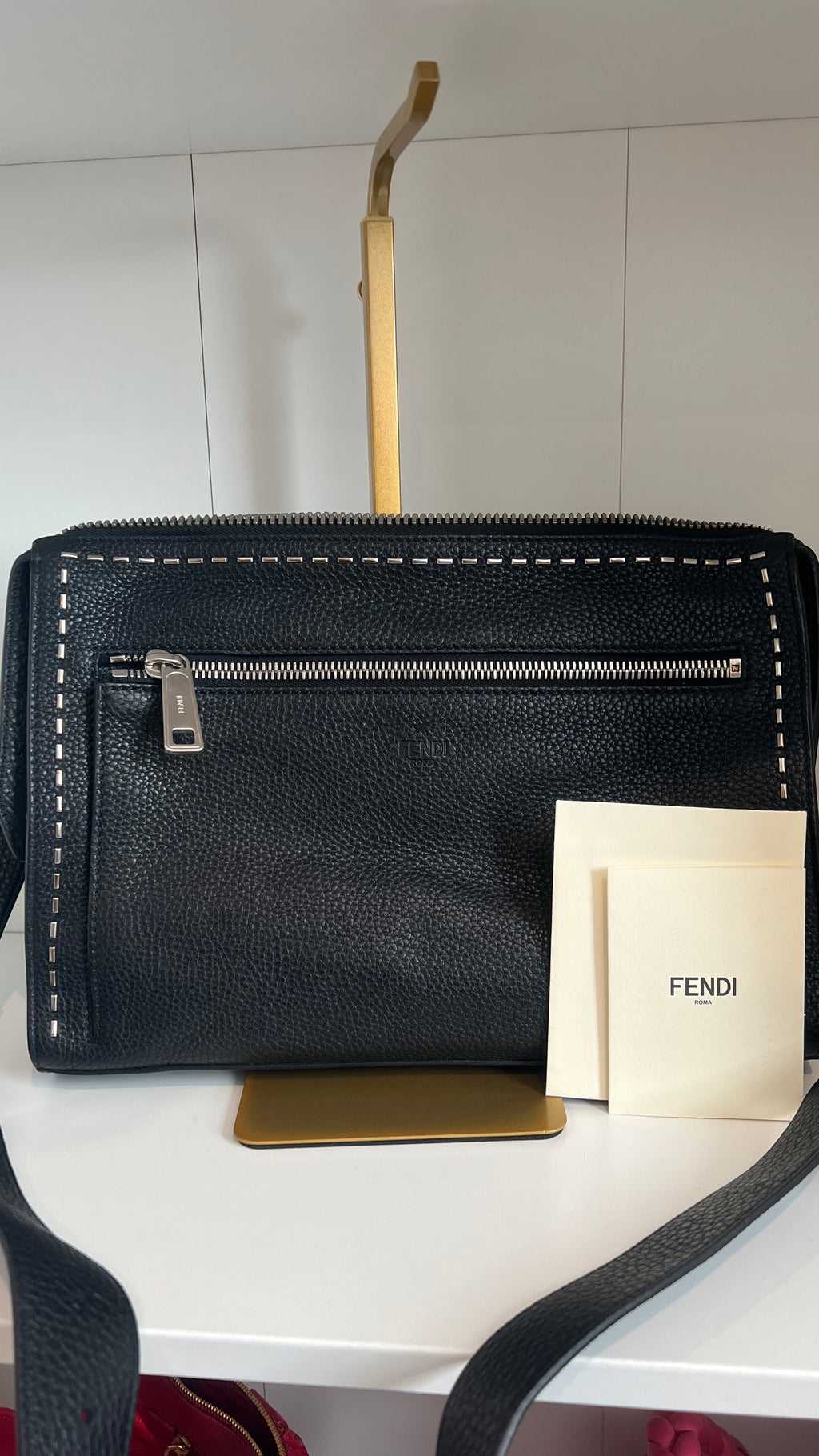 Pre-owned Fendi leather Selleria Ray crossbody messenger bag