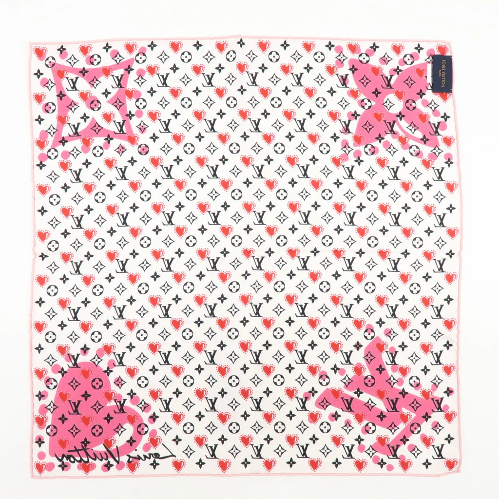 Pre-Owned Louis Vuitton Monogram Silk Scarf Pink and White