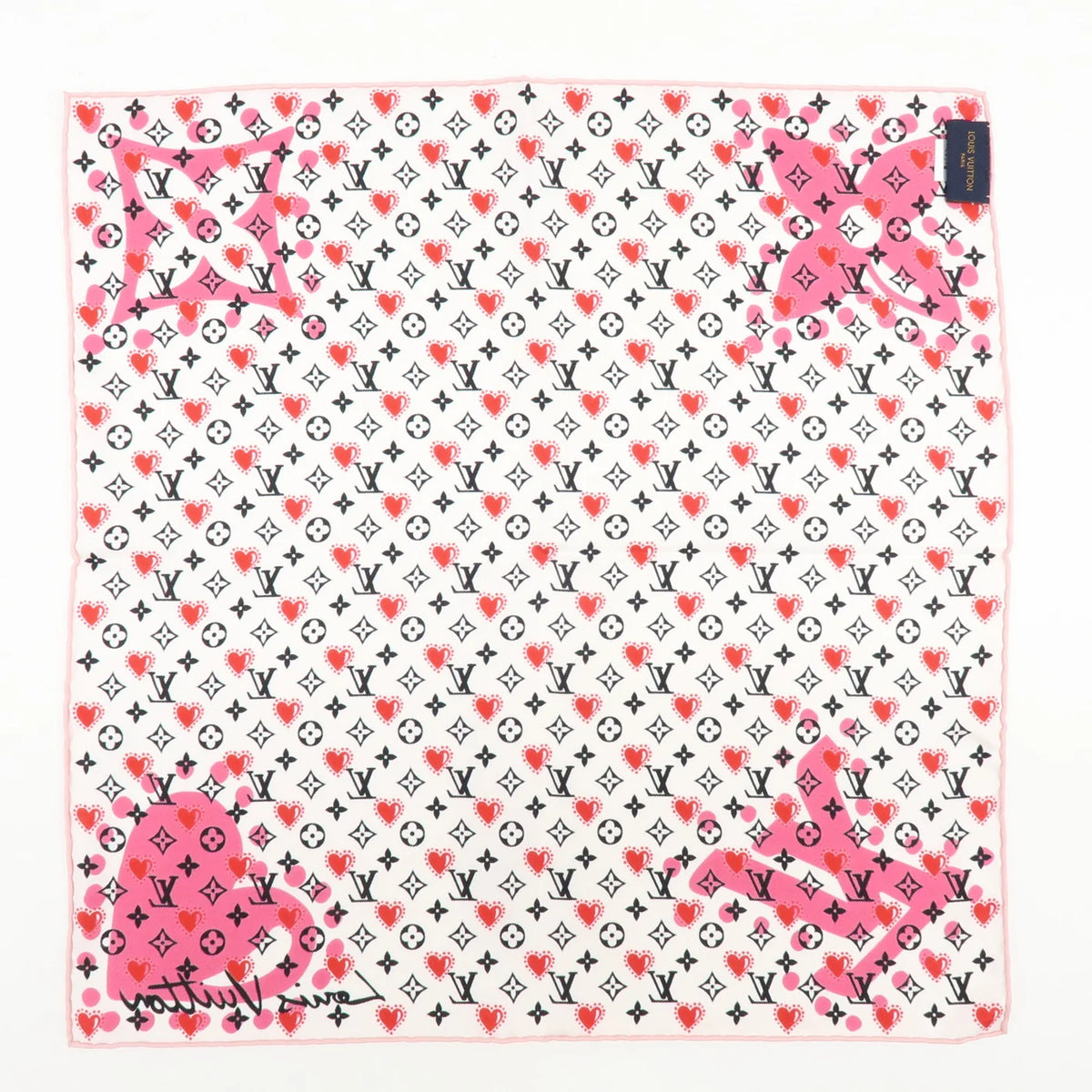 Pre-Owned Louis Vuitton Monogram Silk Scarf Pink and White