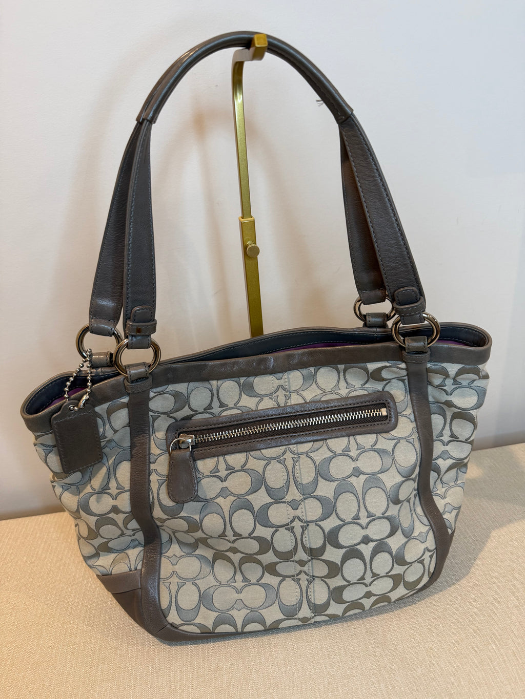Pre-owned Coach Grey Canvas Cricket Shoulder Bag 2008
