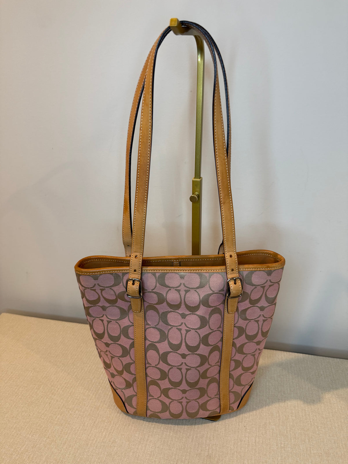 Pre-owned Coach Canvas Pink and Grey Bucket Shoulder Bag 1990s